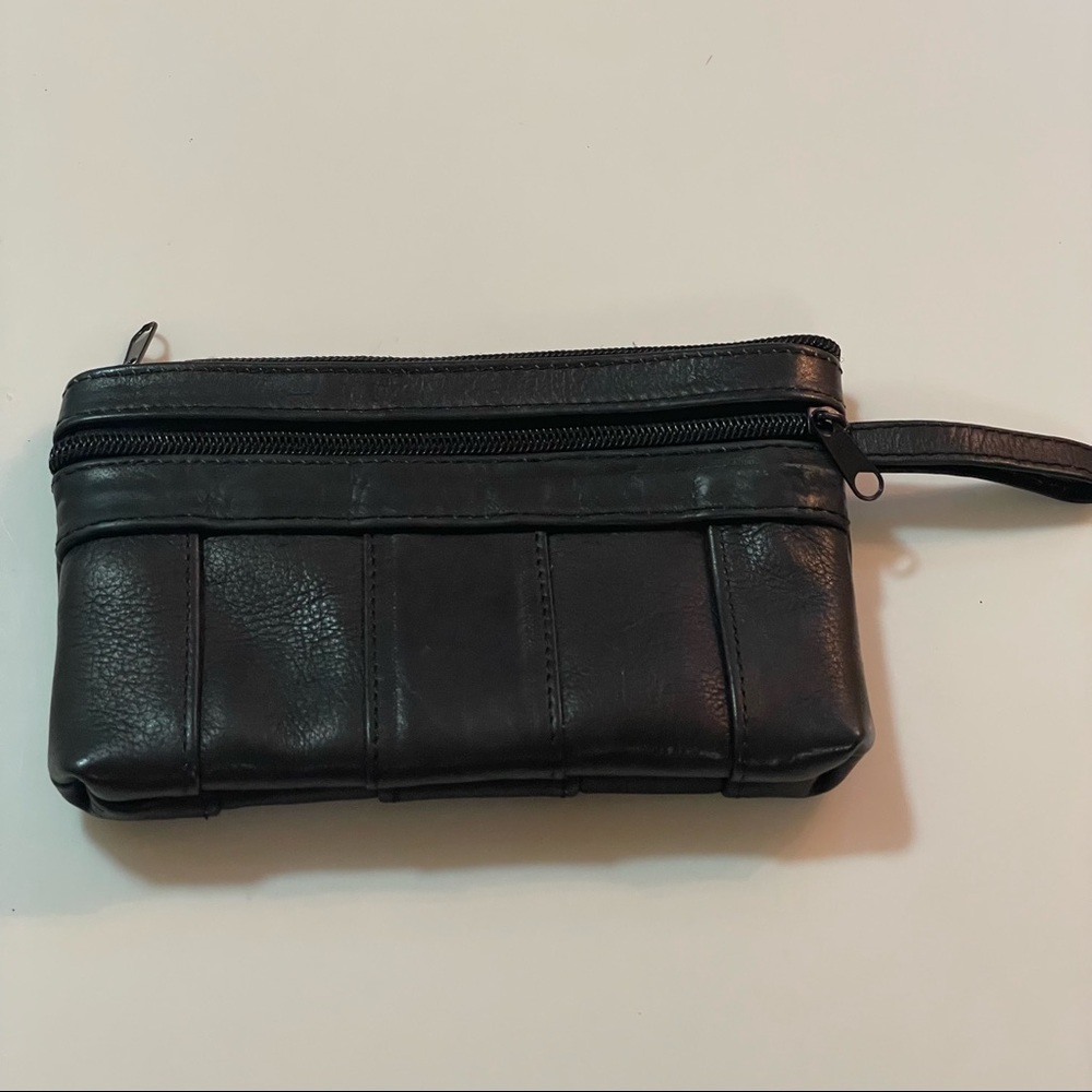 Leather Handmade Clutch Bag or wallet. Black Like New Three pockets